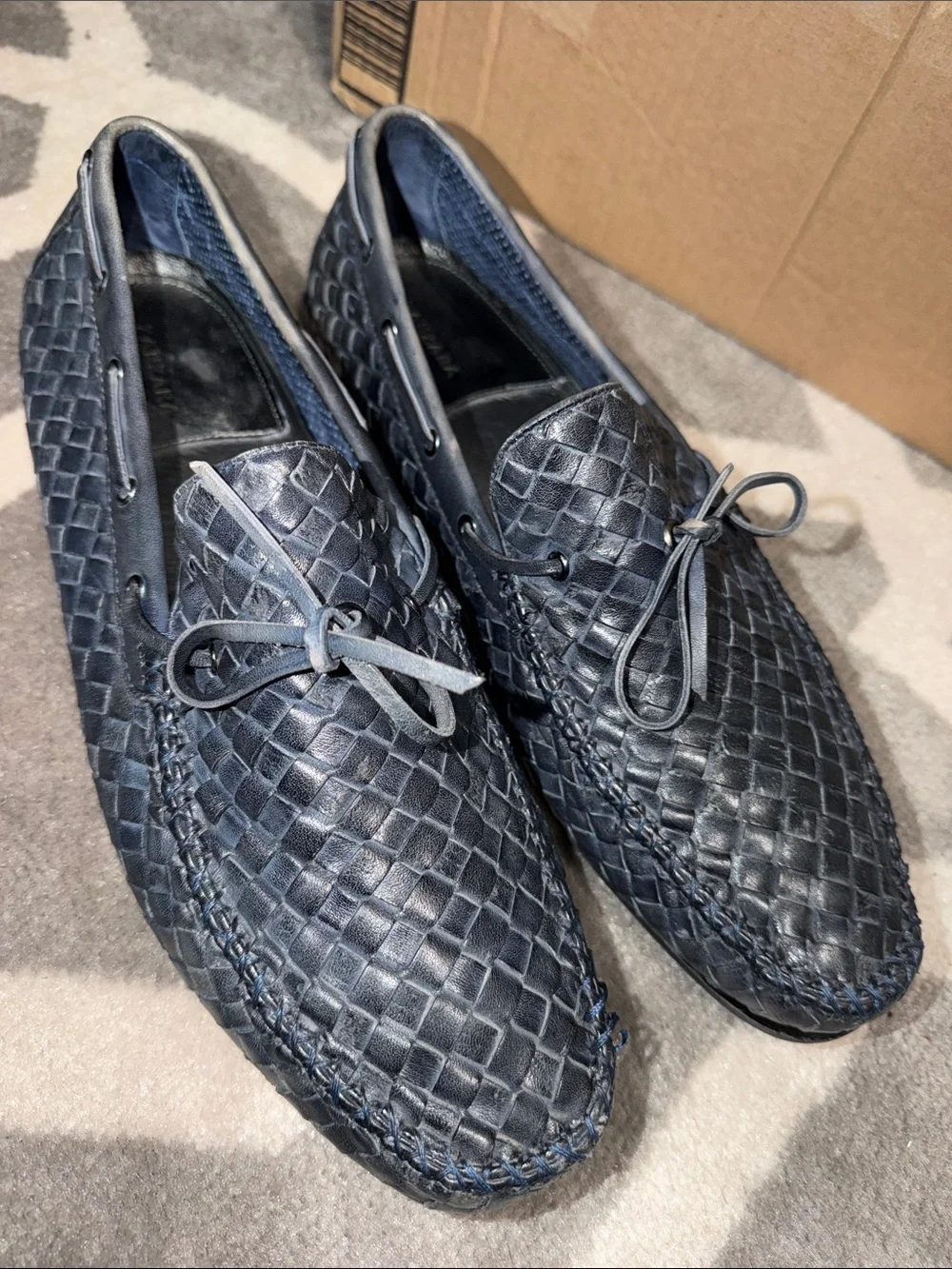 Zanzara men’s sz 11 blue leather woven moccasins